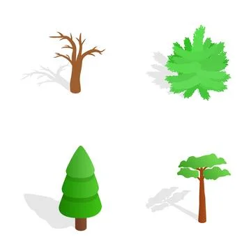 Isometric tree set different types vegetation elements Stockillustratie