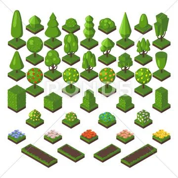 Isometric tree set green forest nature vector illustration Stock Illustration
