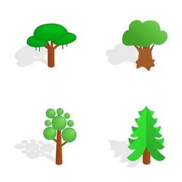 Isometric tree set icon collection on white background イラスト素材
