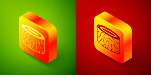 Isometric Tree stump icon isolated on green and red background. Square button Illustrazione stock