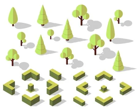 Isometric trees elements 스톡 일러스트