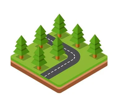 Isometric trees on road Stock Illustration