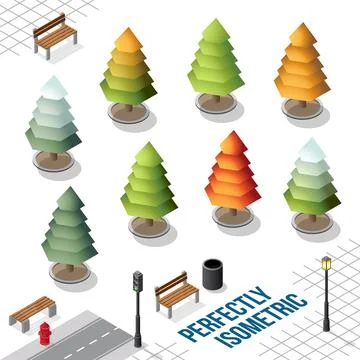 Isometric Trees Set 14 isolated on White Stock Illustration