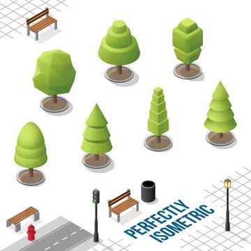 Isometric Trees Set 22 isolated on White Stock Illustration