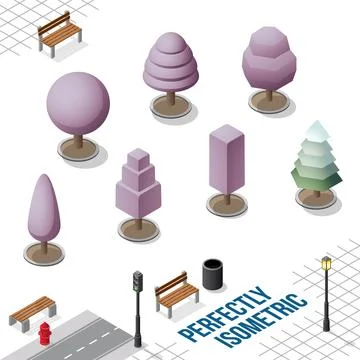 Isometric Trees Set 36 isolated on White Stock Illustration