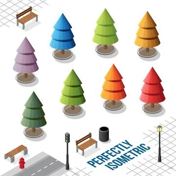 Isometric Trees Set 4 isolated on White Stock Illustration