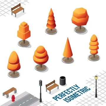 Isometric Trees Set 43 isolated on White Stock Illustration