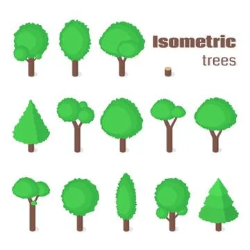 Isometric trees set. Stock Illustration