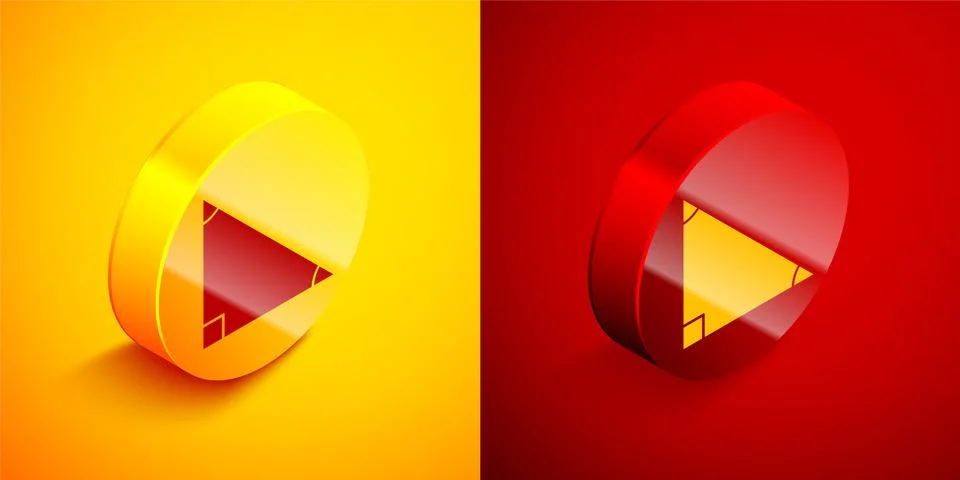 Isometric Triangle math icon isolated on orange and red background. Circle Stock Illustration