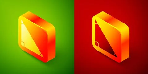 Isometric Triangle math icon isolated on green and red background. Square button Stock Illustration