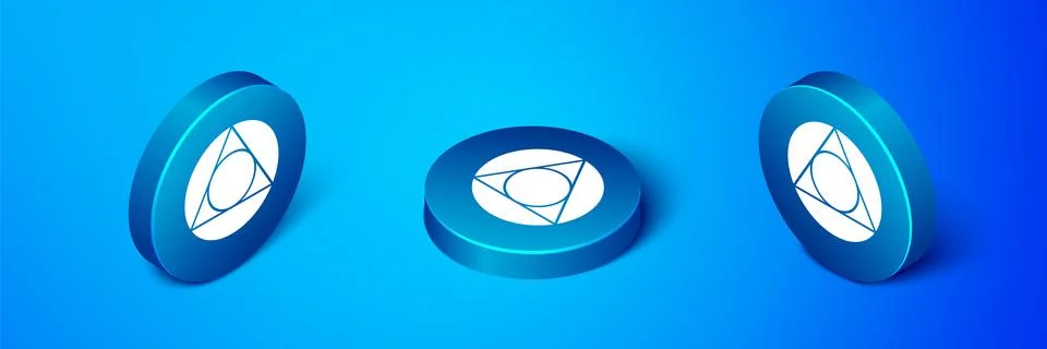Isometric Triangle math icon isolated on blue background. Blue circle button. Stock Illustration
