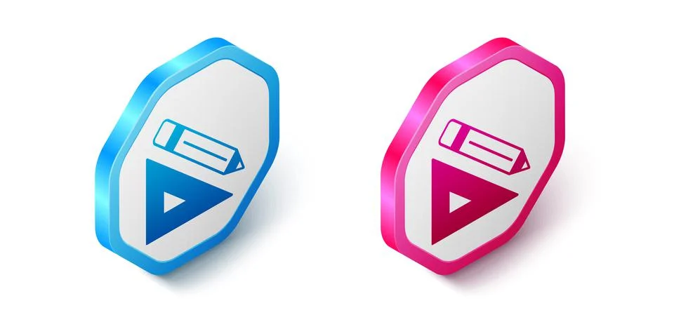 Isometric Triangular ruler and pencil icon isolated on white background Stock Illustration