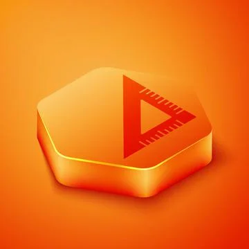 Isometric Triangular ruler icon isolated on orange background. Straightedge Stock Illustration