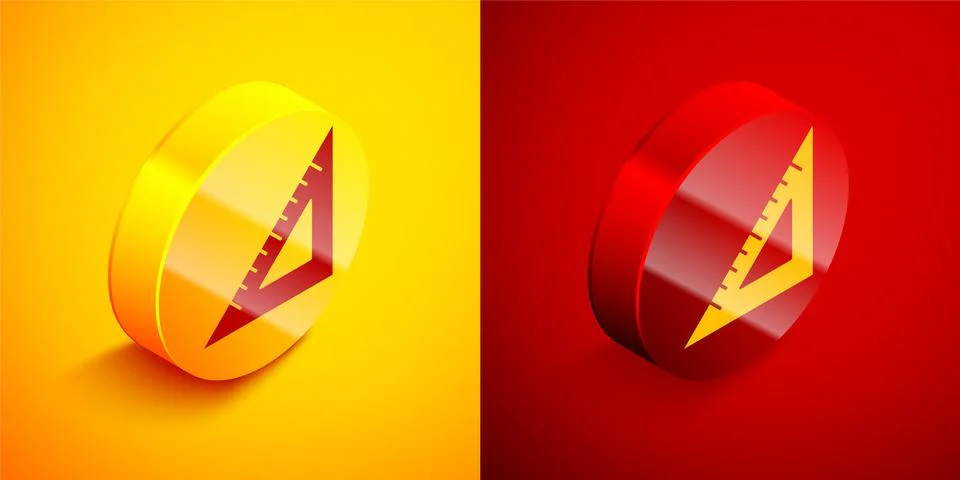 Isometric Triangular ruler icon isolated on orange and red background Illustrazione stock