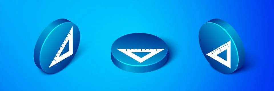 Isometric Triangular ruler icon isolated on blue background. Straightedge symbol Stock Illustration
