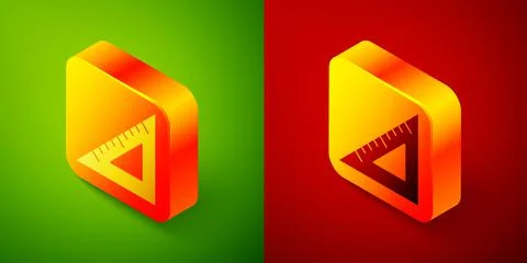 Isometric Triangular ruler icon isolated on green and red background Illustrazione stock