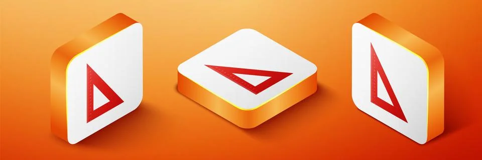 Isometric Triangular ruler icon isolated on orange background. Straightedge Stock Illustration