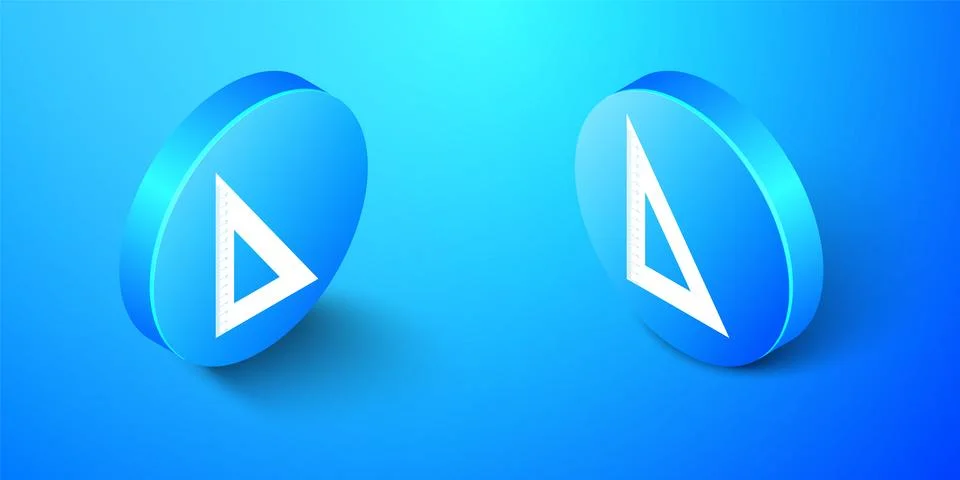 Isometric Triangular ruler icon isolated on blue background. Straightedge symbol Illustrazione stock