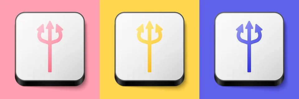 Isometric Trident devil icon isolated on pink, yellow and blue background. Happy Stock Illustration