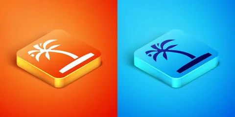Isometric Tropical palm tree icon isolated on orange and blue background. C.. Illustrazione stock