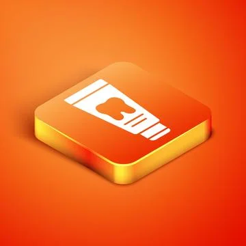 Isometric Tube of toothpaste icon isolated on orange background.  Vector 库存插图