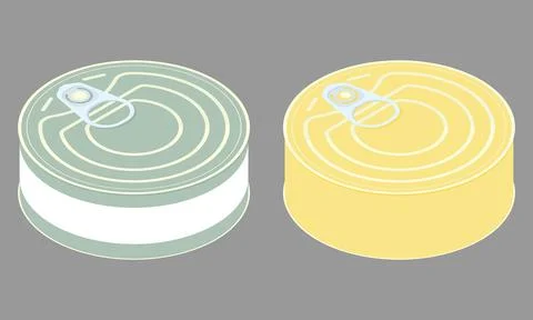 Isometric Tuna Tin Cans with Pull Tabs Vector Packaging Mockup Stock Illustration