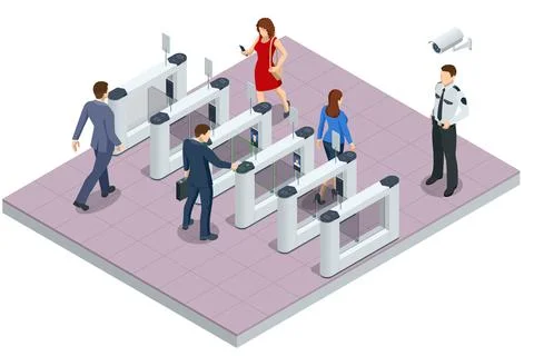 Isometric Turnstile. Access control equipment. Magnetic card access turnstiles Ilustración de archivo