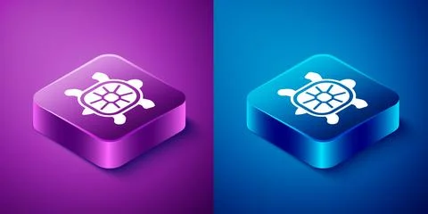 Isometric Turtle icon isolated on blue and purple background. Square button.  Stock Illustration