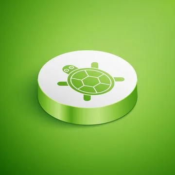 Isometric Turtle icon isolated on green background. White circle button. Vector. 스톡 일러스트