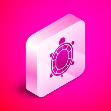 Isometric Turtle icon isolated on pink background. Silver square button. Vector Stock Illustration