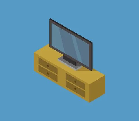 Isometric TV and bedside table icon illustrated in vector on white background Stock Illustration