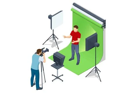 Isometric TV studio. Expert Talk Politics, Science, News, Entertainment. Show Illustration