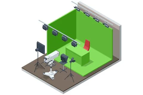 Isometric TV studio. NEWS studio with light equipment ready for recordind Stock Illustration