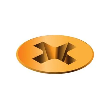 Isometric, Twisted in surface golden self-tapping screw, head. Stock Illustration