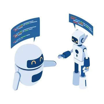 Isometric Two Ai Robot Talking Stock Illustration