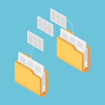 Isometric Two Folders Transferring Files Documents 스톡 일러스트