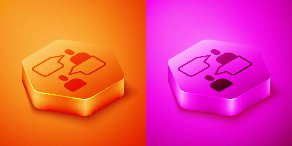 Isometric Two sitting men talking icon isolated on orange and pink background Illustration