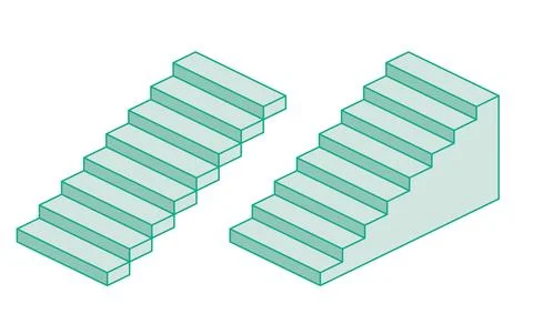 Isometric two stairs. Outline objects isolated on white. Stairway icon symbol Stock Illustration