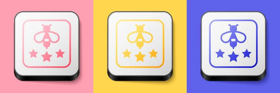 Isometric Type of bee icon isolated on pink, yellow and blue background. Sweet 스톡 일러스트