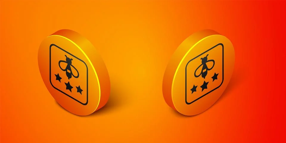 Isometric Type of bee icon isolated on orange background. Sweet natural food Stock Illustration
