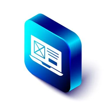 Isometric UI or UX design icon isolated on white background. Blue square button Stock Illustration