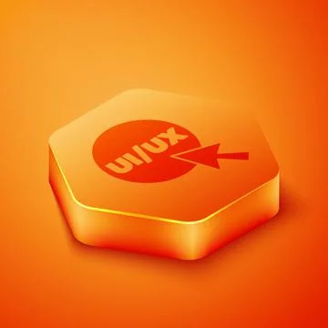 Isometric UI or UX design icon isolated on orange background. Orange hexagon 스톡 일러스트