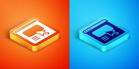Isometric UI or UX design icon isolated on orange and blue background.  Vecto Stock Illustration