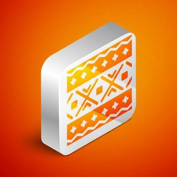 Isometric Ukrainian ethnic pattern for embroidery icon isolated on orange bac 库存插图