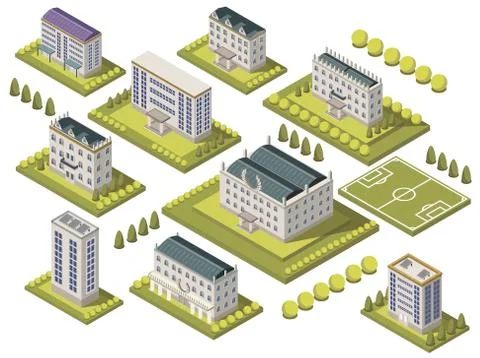 Isometric University Set Ilustración de archivo