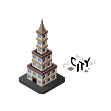 Isometric urban tower flat icon isolated on white background, building city i Ilustración de archivo