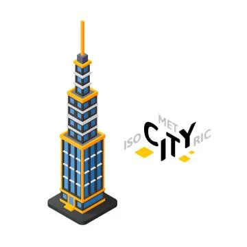 Isometric urban tower flat icon isolated on white background, building city i Ilustración de archivo