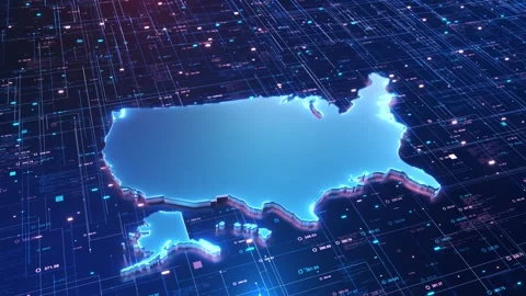 Isometric USA Technology Map with Blue Digital Circuit Design Stock Footage 342617524