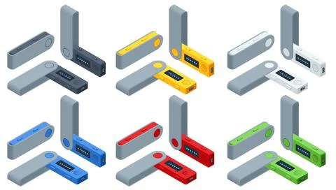 Isometric USB flash drives are hardware wallets. Personal Bitcoin wallet for Stock Illustration