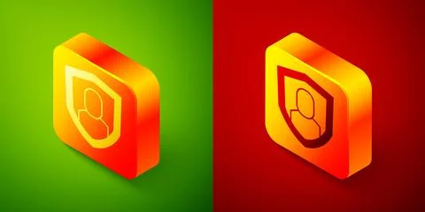 Isometric User protection icon isolated on green and red background. Secure.. Stock Illustration